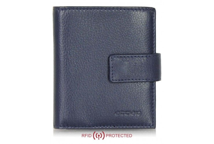 Portafoglio Anti RFID piccolo pelle 3cc portamonete linguetta Blu